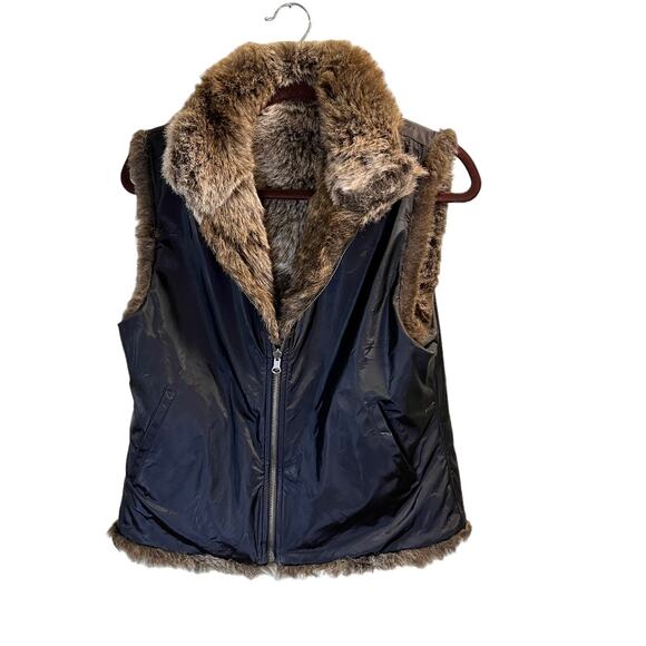 Blassport Women's Brown Faux Fur Collared Zip Front Reversible Vest Size Small - Picture 7 of 15